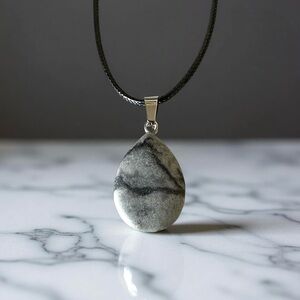 ⭐️ 5 for $25 Natural Stone Water Droplet Pendant Necklace on a Black Cord